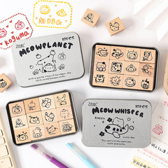 Yuezhen ゆったり猫ブリキ箱木製ハンドブックシール造園素材フォトアルバムシールスタンプ diy ハンドブックシール