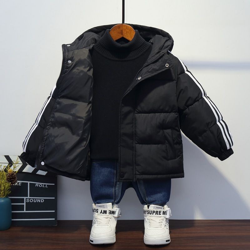 跨境新款三条杠儿童厚棉服男童女童棉衣秋冬保暖棉袄加厚外套外贸