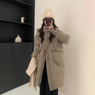 收羽绒服女长款过膝冬季加厚韩版宽松白鸭绒连帽显瘦小众外套