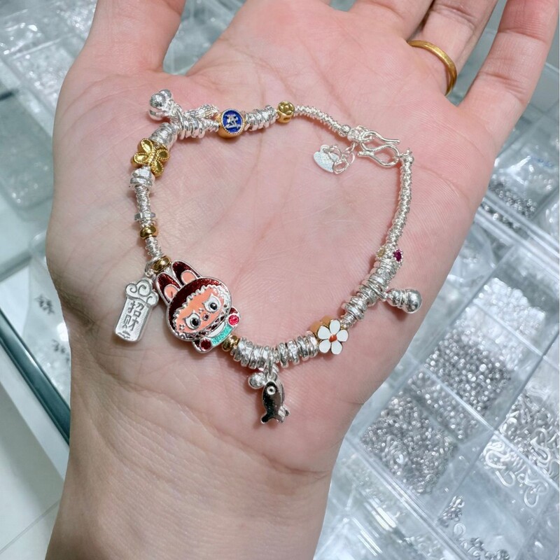 Labubu スターリングシルバーブレスレット純銀 999 新中国風中国風バブルマート巻きシルバーブレスレットガールフレンドギフト用|undefined