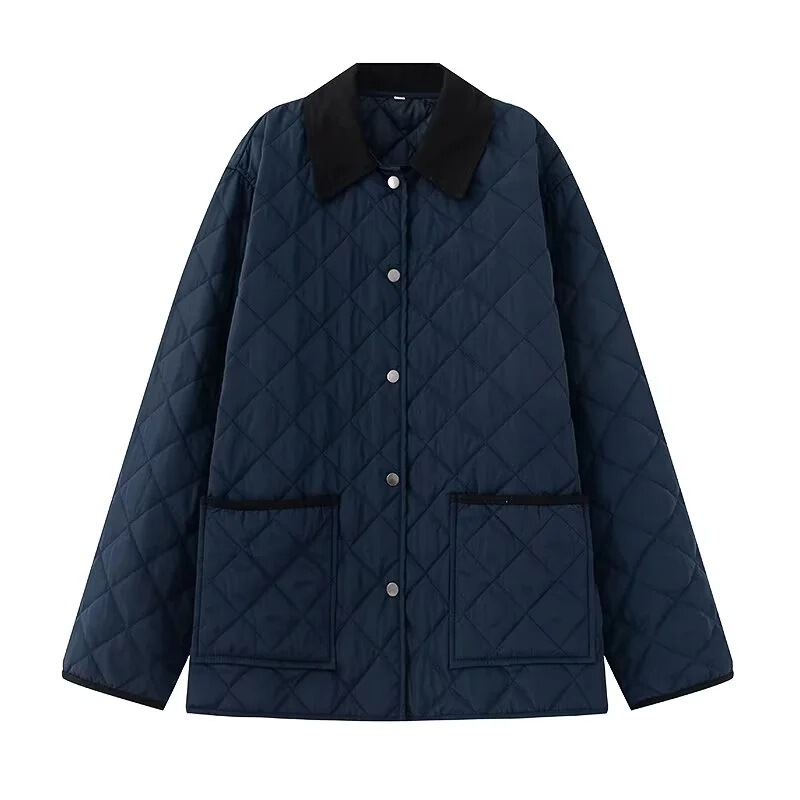 Amazon 2025 European and American Style Winter New Fashion Waterproof Quilted Jacket Cotton Coat with Contrasting Color Lapel Cotton Outerwear