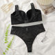 Amazon new black plus size bra suit Europe and the United States plus size has steel ring solid color underwear manufacturers wholesale