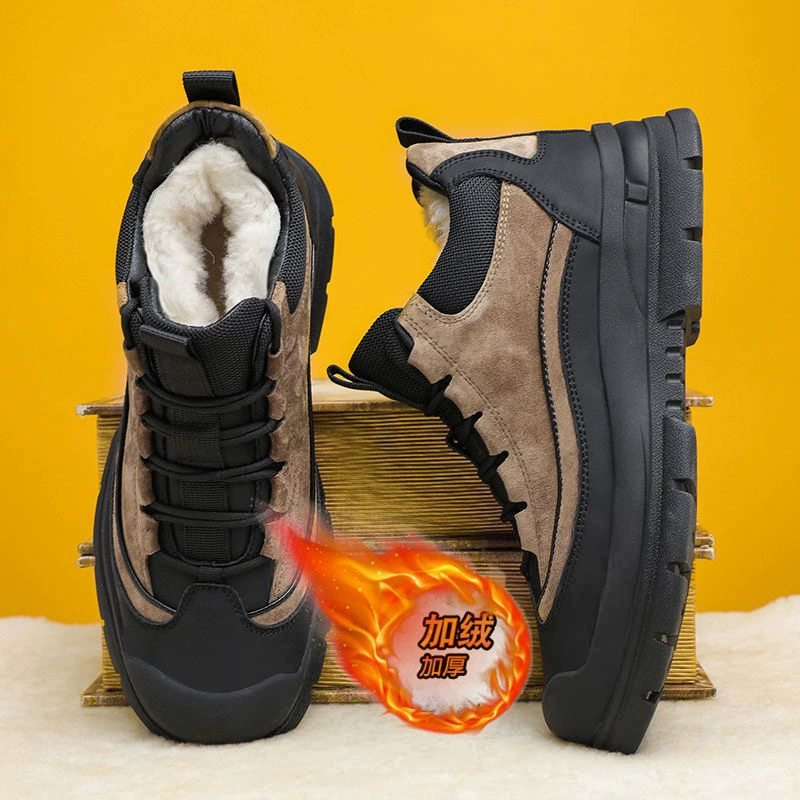 Зимние мужские ботинки-мартинсы 2025 года, новая модель, на флисовой подкладке, утепленные, на толстой нескользящей износостойкой подошве, для работы на улице