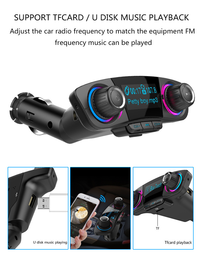 Car Mp3 Player Card Aux Bluetooth Receiver Multi-Function Car U Disk Music Player Hands-Free Call
