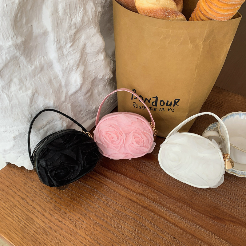 Dolce flor de encaje tridimensional bolso de niña mini lindo bebé pequeño paquete redondo coreano nuevo bolso para niños