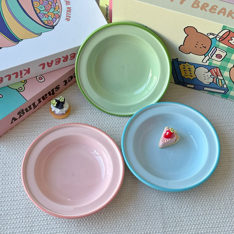 Korean Ins Style Milk Fufu Cute Small Plate Household Tableware Dopamine Fruit Snack Dessert Ceramic Plate