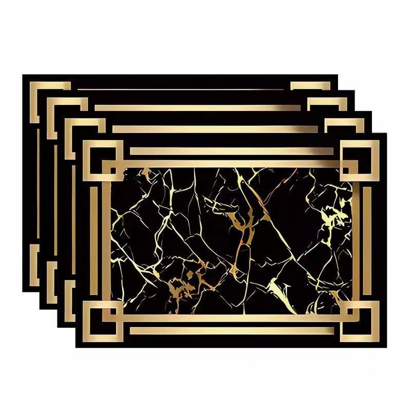 Nuevo poliéster cáñamo temu venta caliente oro negro mármol mantel moderno arte flor mantel restaurante decoración de la cocina