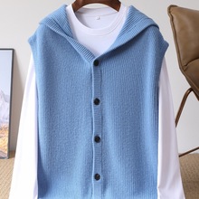 秋冬新款100%纯羊毛衫男士开衫连帽卫衣加厚系扣宽松针织羊毛帽衫