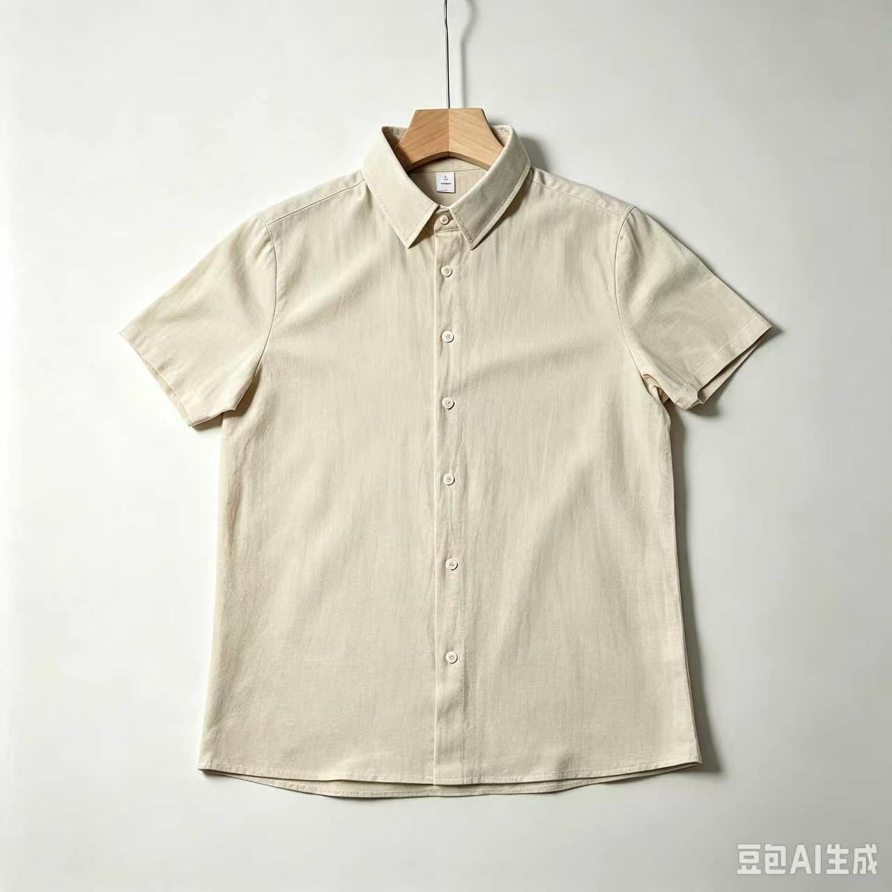 夏季新款透气舒适棉麻混纺宽松休闲短袖衬衫时尚潮男纯色衬衣衬衫