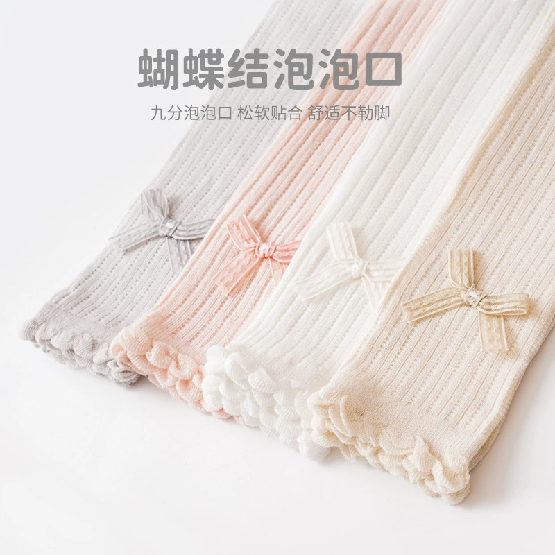 Thin trousers, breathable children's tights with bow