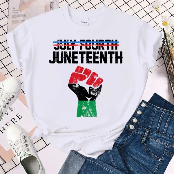 Amazon Wish Cross-Border European and American Juneteenth Printed Pattern Round Neck Short-Sleeved T-Shirt Top Aliexpress