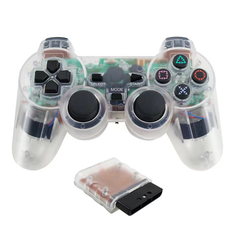 Controlador inalámbrico transfronterizo de 2.4g para PS2, vibración dual, transparente, colorido, controlador de juegos P2, tecla de copo de nieve, fábrica en stock