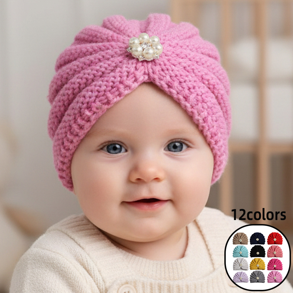 新款儿童用品批发 欧美纯色带钻婴儿毛线帽子 秋冬宝宝针织保暖帽
