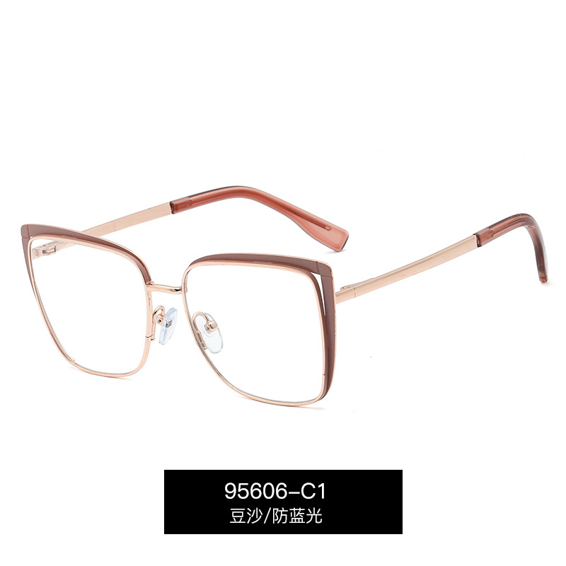 95606 nuevo metal anti-azul gafas de luz estilo europeo y americano gafas lisas transfronterizo marco artístico gafas para las mujeres en stock