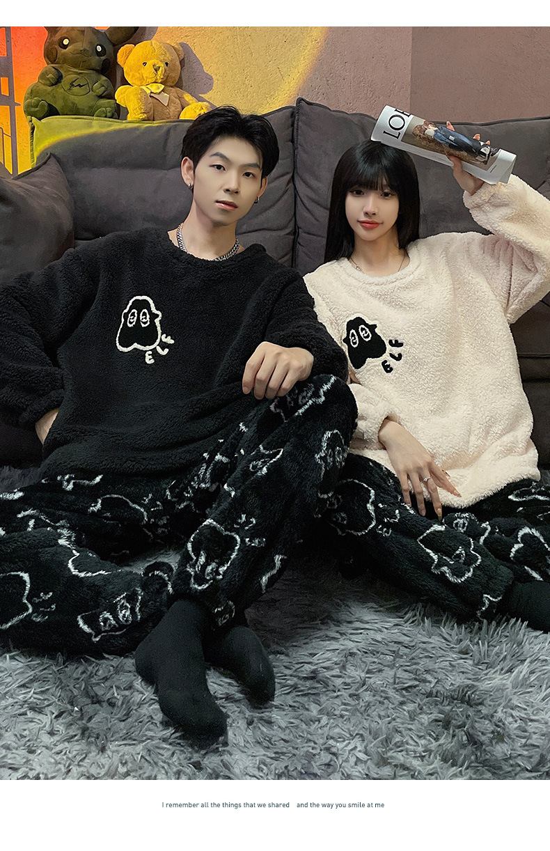 GraceChic GraceChic Couple Pajamas Women Coral Women's Warm Thickened Fleece Men's Autumn Winter Homewear Set_voghion.com