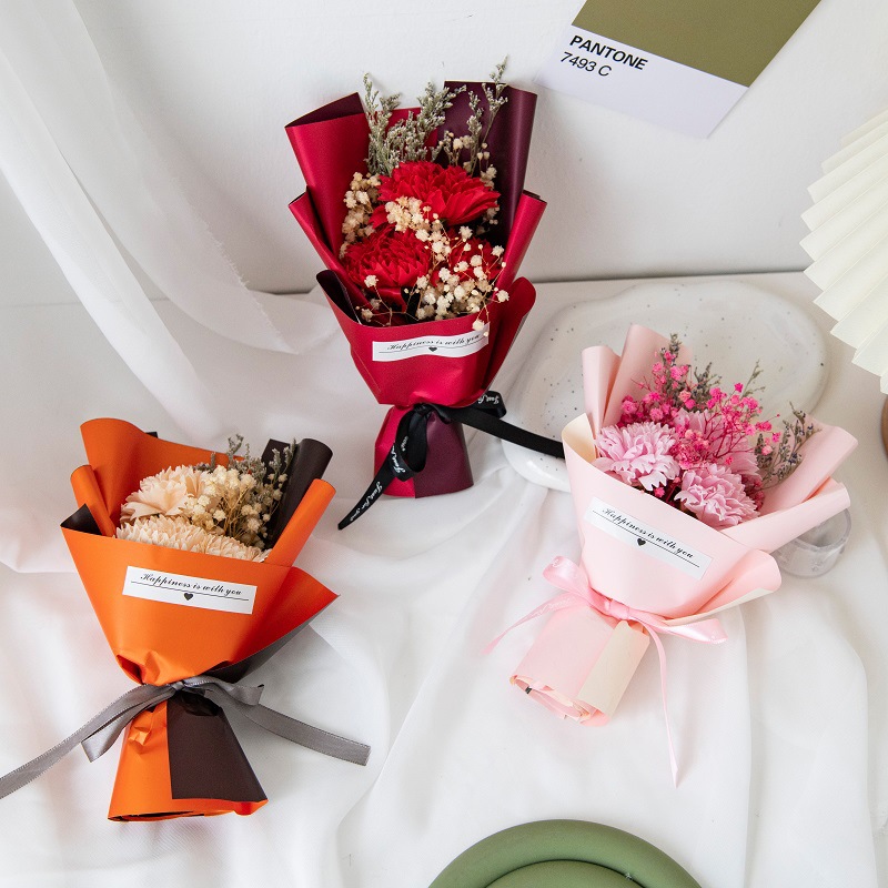 Graduation Season Teacher's Day Three Carnations Bouquet Creative Valentine's Day Gift Dried Bouquet Hand Flower Wholesale