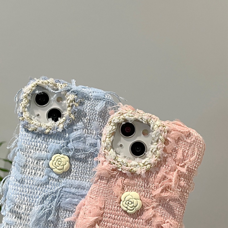 Suitable for iPhone 15 ProMax case, Apple 14 small fragrant camellia plush phone protective case_voghion.com