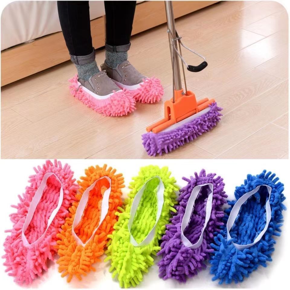 Factory Direct supply chenille shoe cover floor cleaning lazy shoe cover removable and washable floor slippers mop cover single price