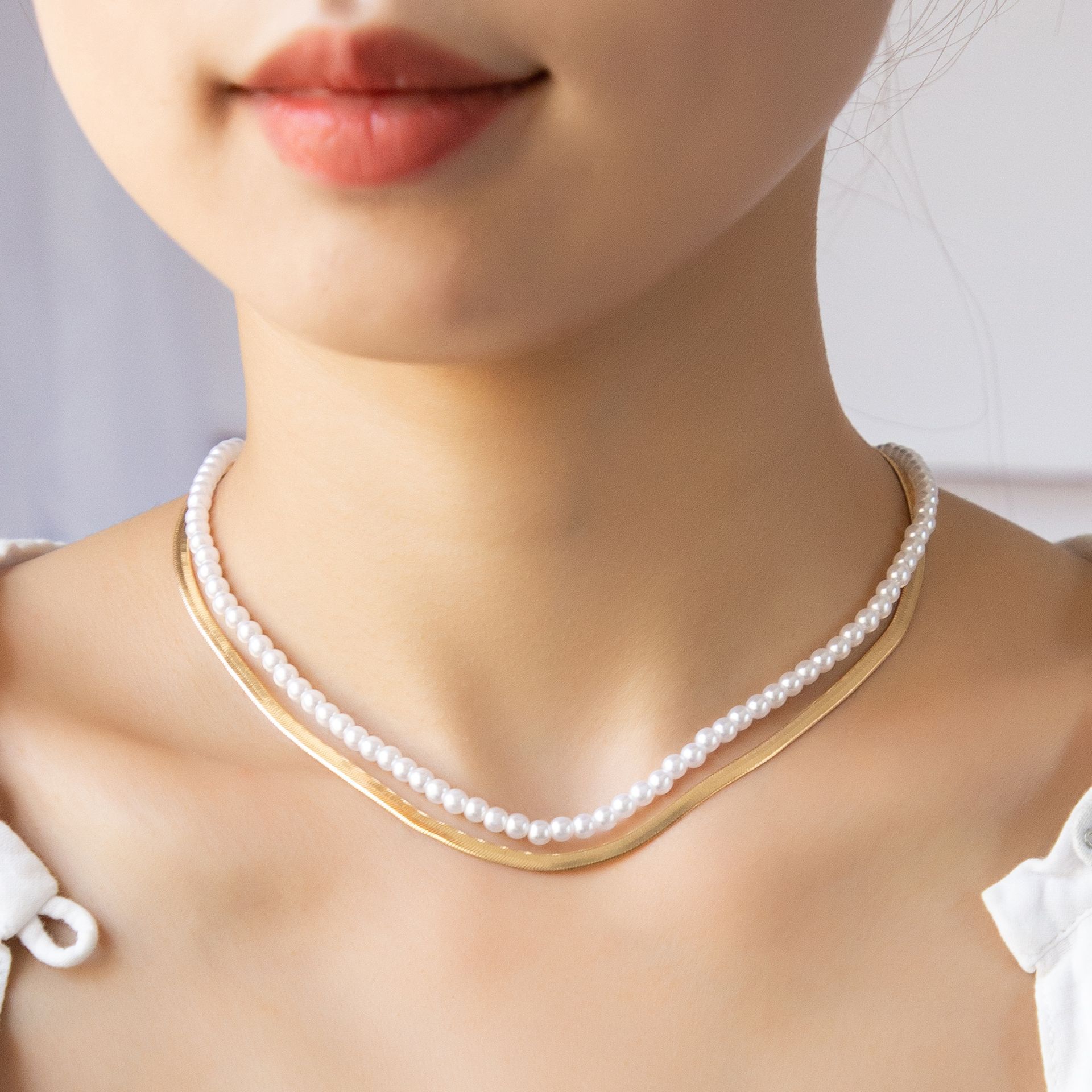 European And American Popular New Snake Chain Pearl Necklace Set European And American Cross-border Neckwear display picture 1