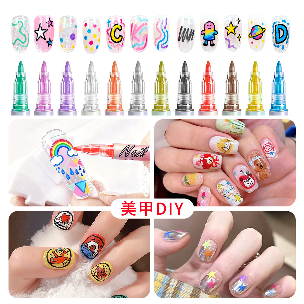 Ventas transfronterizas de nail art graffiti pluma DIY nail art pluma impermeable de secado rápido pincel de pintura de línea de gancho de color nail art pluma