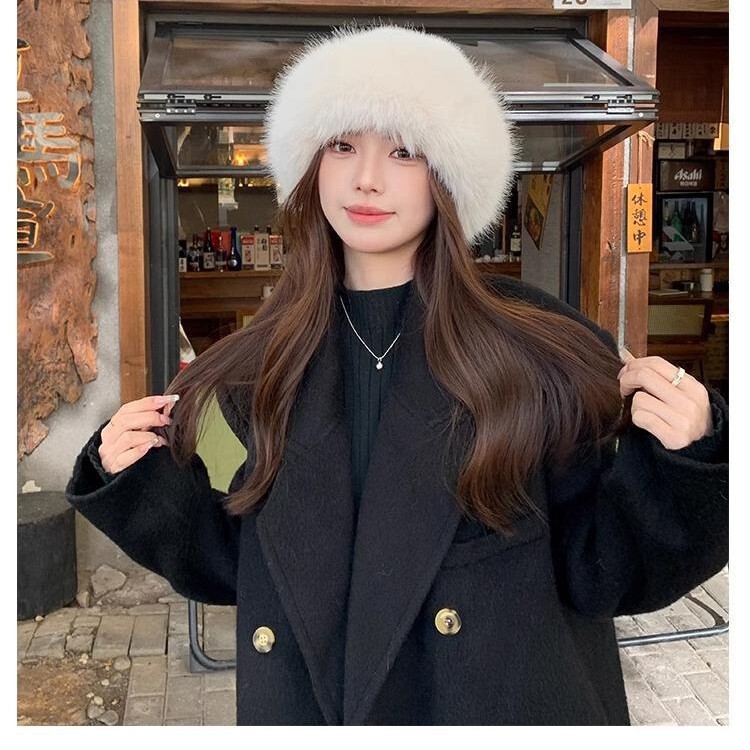 仿狐狸毛水貂绒秋冬时尚日常女生可爱圆顶防寒保暖精致皮草蒙古帽|undefined