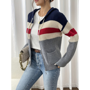 N 32333 Color Block Zip Hoodie ƴɫ�p����_��