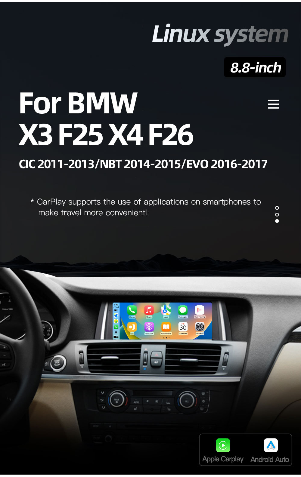 8.8inch Suitable for Bmw X3 F25 X4 F26 Car Central Control Large Screen Navigation Carplay Player