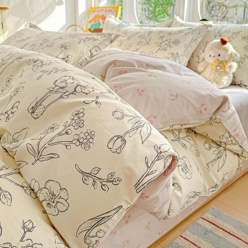 ins caricatura para niños algodón cama de cuatro piezas set 100 sábanas de flor de algodón sábanas