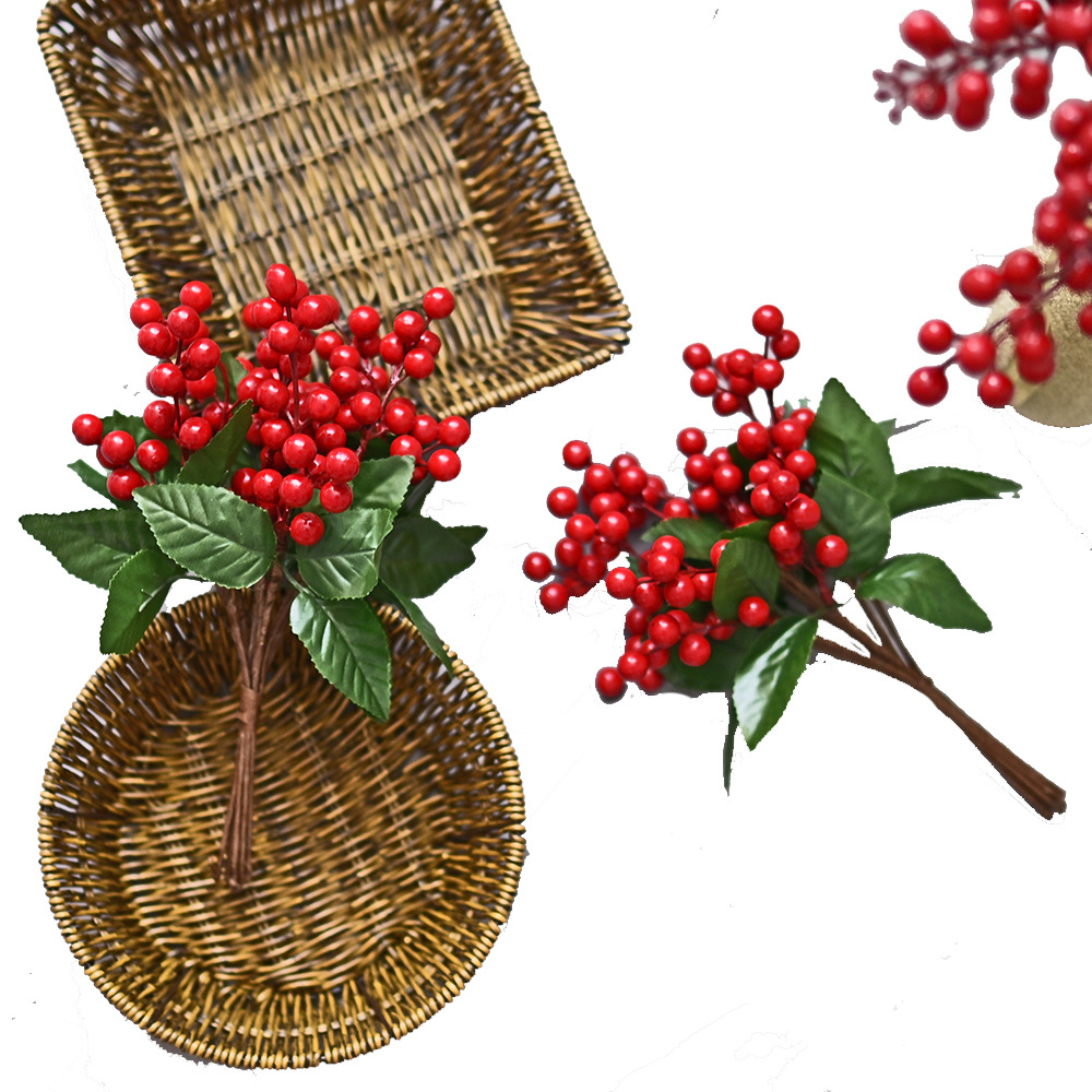 Fruta roja simulada, racimo de frutas navideñas, fruta auspiciosa, fruta de espuma, fruta de la fortuna, rama de boda, arreglo floral, fruta simulada, fruta roja