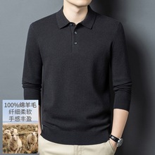 100%羊毛衫男士纯色翻领时尚休闲polo衫男装商务长袖针织打底衫播
