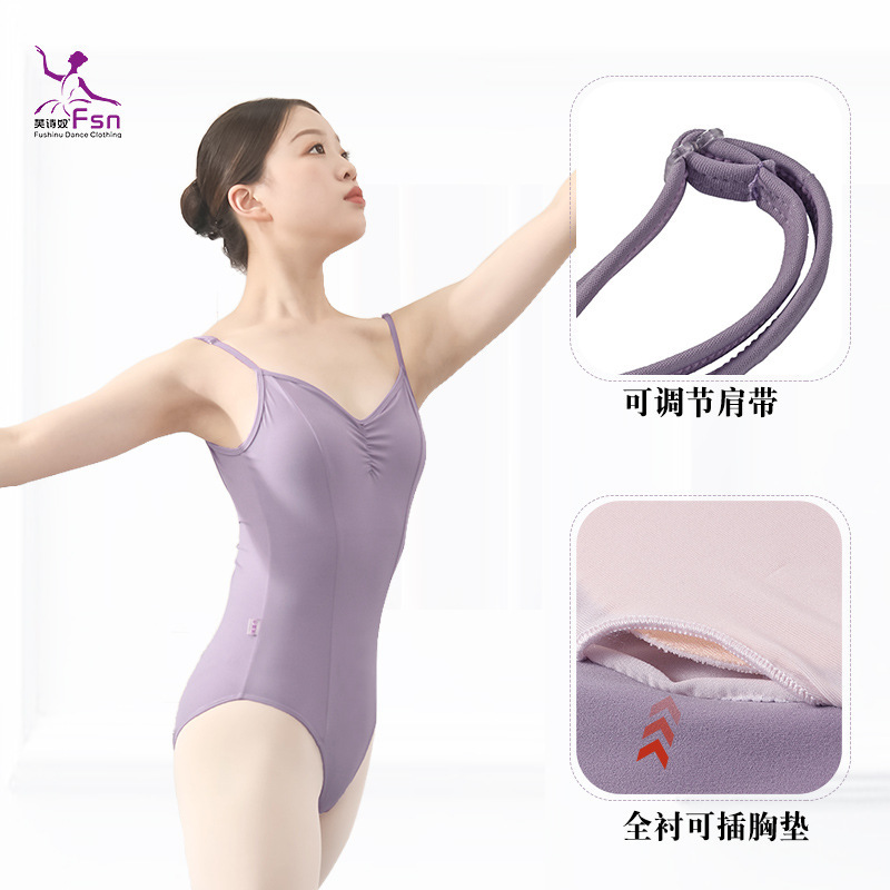 Fushinu Dance Exam Gymnastics Suit for Women, Camisole One-Piece Suit, Basic Training Body Suit, Ballet Practice Suit, Dance Practice Suit