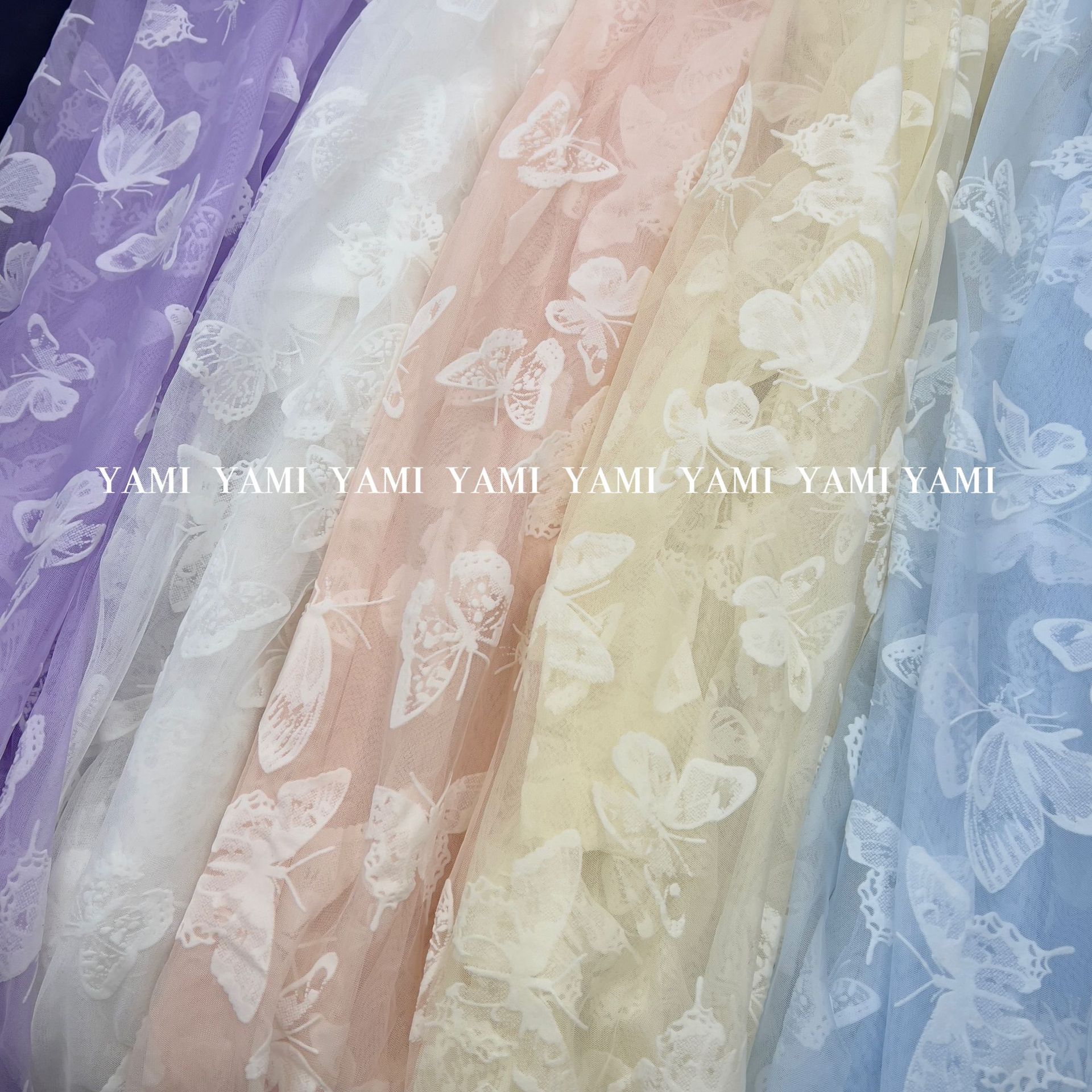 Tejido de malla de mariposa flocado mariposa hueca flocado tela de encaje de malla ultraflexible ropa infantil vestido de princesa tela de ropa china
