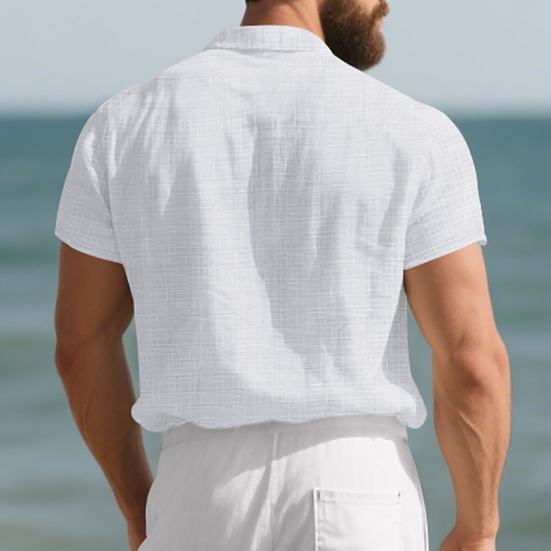 Chemise d'été à manches courtes pour homme, couleur unie, double poche, décontractée, pour les vacances_voghion.com