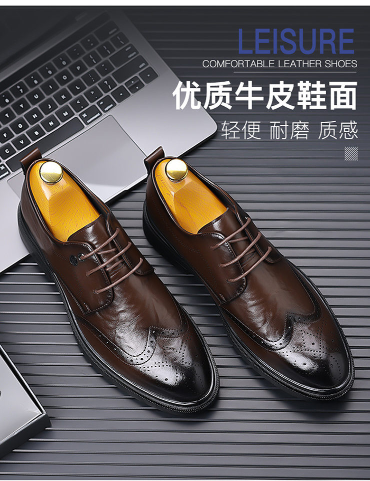 Giày sandal da nam kiểu Brogue khoét lỗ thoáng khí cỡ lớn — Kiểu khoét rỗng màu nâu, Màu nâu, dùng được bốn mùa, Mẫu đen bốn mùa, Kiểu khoét rỗng màu đen chi tiết 4