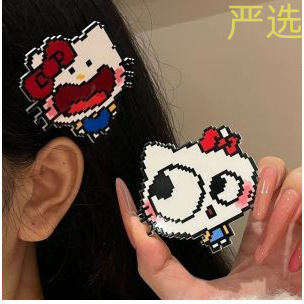 Pixel Mosaic Cute Sweet Girly Funny Expression Duckbill Clip Kt Cat Hairpin Hair Accessory Student Wholesale