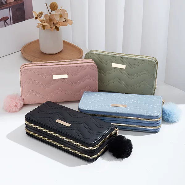 Foreign trade new wallet women's double zipper long clutch fashion simple large capacity double-layer wallet mobile phone bag