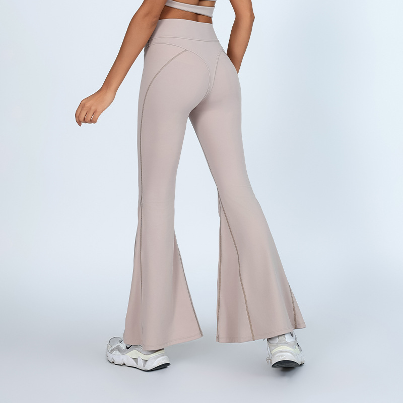 Pantalones de bocina de yoga transfronterizos de alta elasticidad, secado rápido, cintura alta, peludo de cintura alta, pantalones de entrenamiento de gimnasio