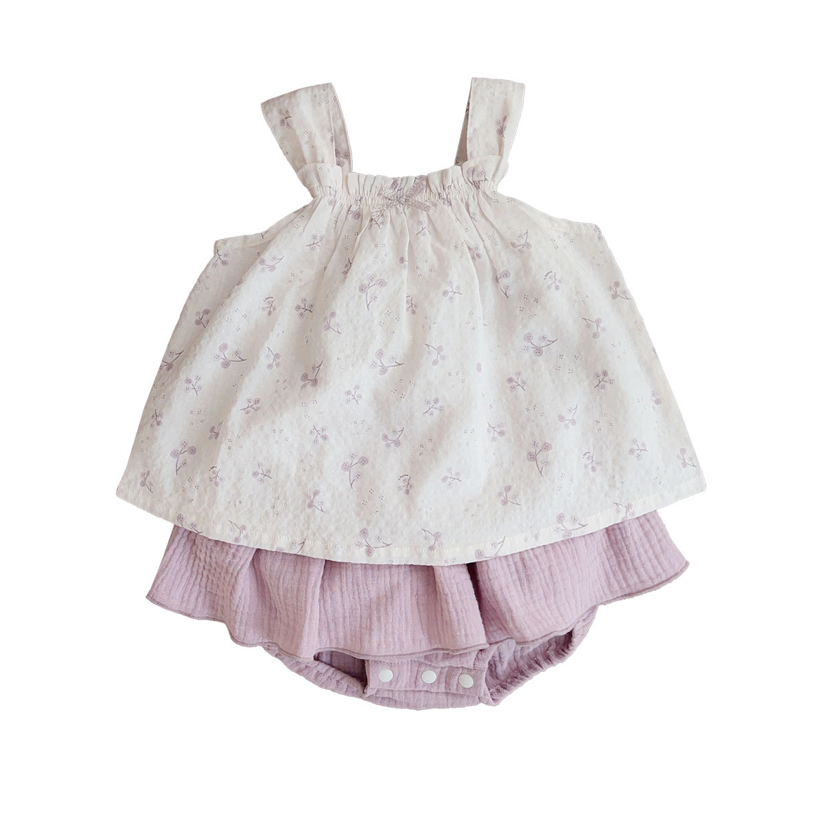 Traje de niña coreana 2025 verano niña bebé dulce estilo occidental tirantes florales top falda de dos piezas