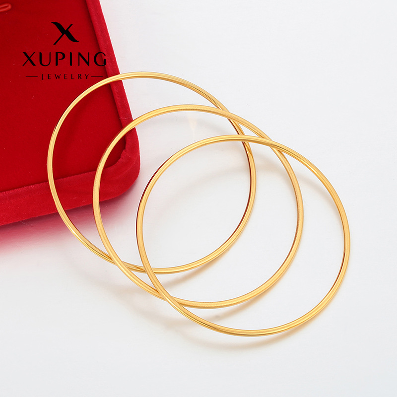 Xuping joyería simple tres capas cruzada de Europa y Estados Unidos pulsera de anillo simple de acero inoxidable 24k color brillante joyería esmerizada al por mayor