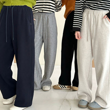 2025秋冬新款羊毛蚕丝加绒加厚直筒小弯刀休闲裤女考拉绒抽绳卫裤