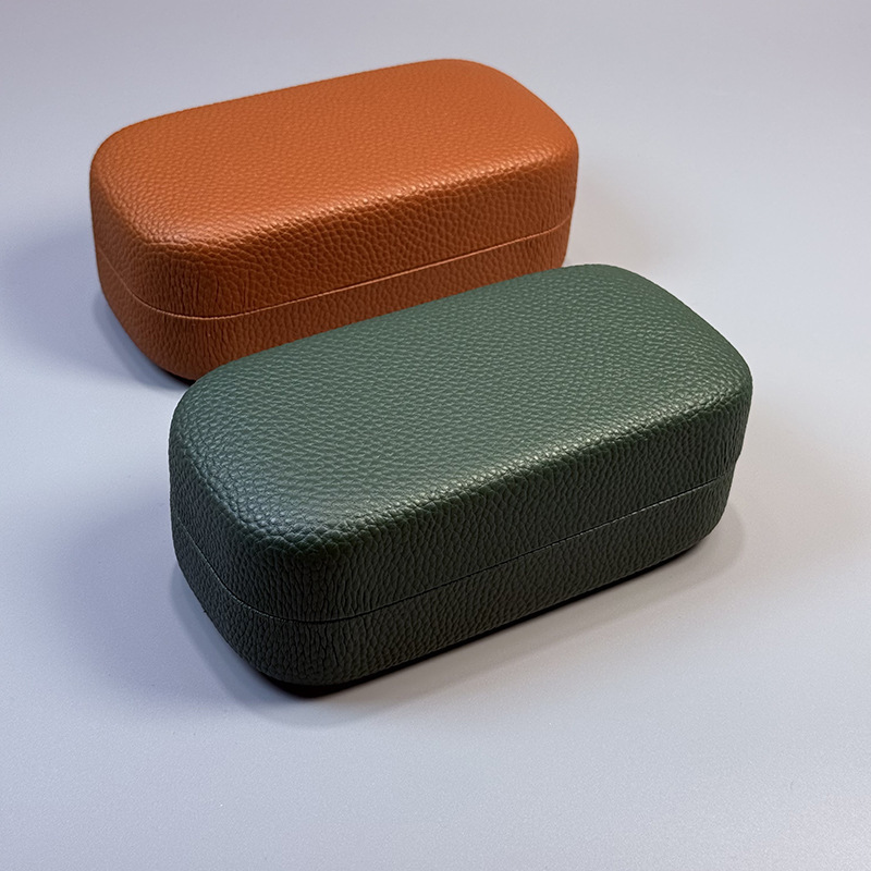 Simple Japanese Style INS Style Niche Round Head Lv Litchi Pattern Glasses Case Portable Retro Leather Fashion Glasses Case