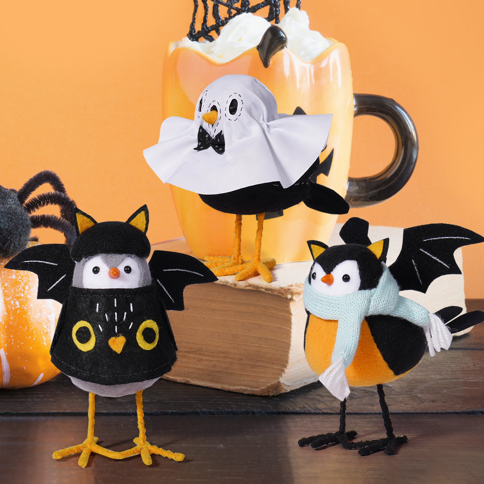 Decoraciones transfronterizas de pájaros de Halloween, muñecas de pájaros, decoraciones de ventanas, decoraciones de escritorio, escenarios de fiesta