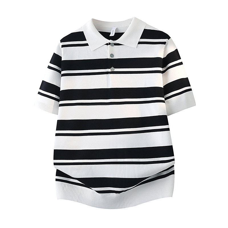 Polo camiseta de punto camiseta de manga corta hombre con solapa rayas viejas camisetas de hielo de negocios de verano fábrica transfronteriza al por mayor