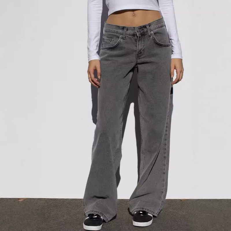 European and American Washed Retro Straight High-Waisted Wide-Leg Loose and Drapey Versatile Jeans