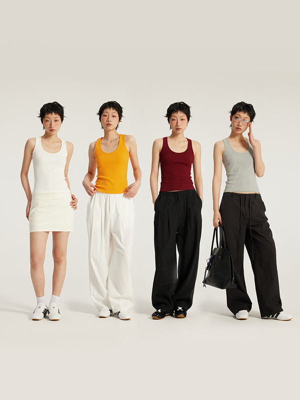 JIE ZHAN WOMEN'S | 高弾性糸入りUネックベスト25春夏無地高弾性スリムベーシックカジュアルサスペンダーボトリングシャツ|undefined