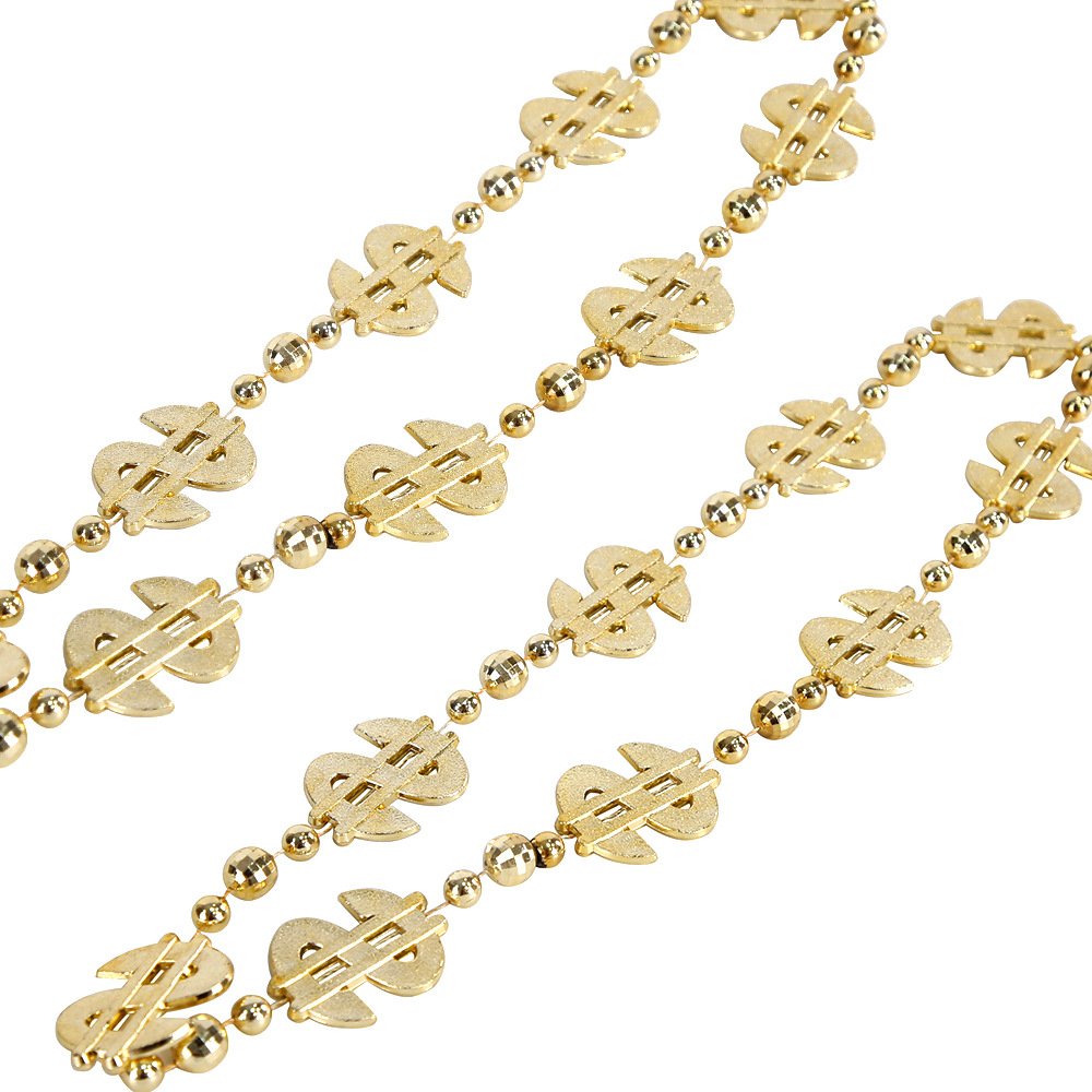Festival Bar Nightclub Chaorman Jewelry Necklace Hip Hop Dollar Symbol Pendant Necklace Gold Currency Element Bead Chain