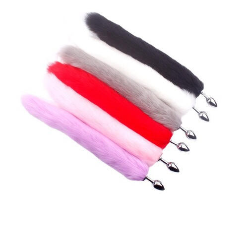 SM artificial fur tail fox back chamber plug metal anal plug white fox adult toy play couple sex toy