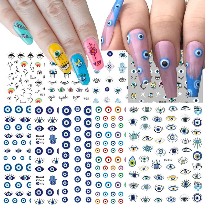 9 sheets/set of new strap glue nail stickers evil eye nail stickers witch eye nail stickers 9 sheets/set of new strap glue nail stickers evil eye nail stickers witch eye nail stickers