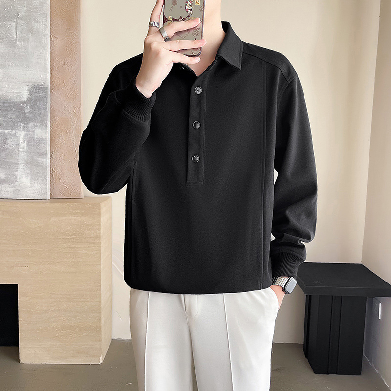 Jesenski in zimski priložnostni enobarvni pulover s kapuco in reverjem za moške_voghion.com