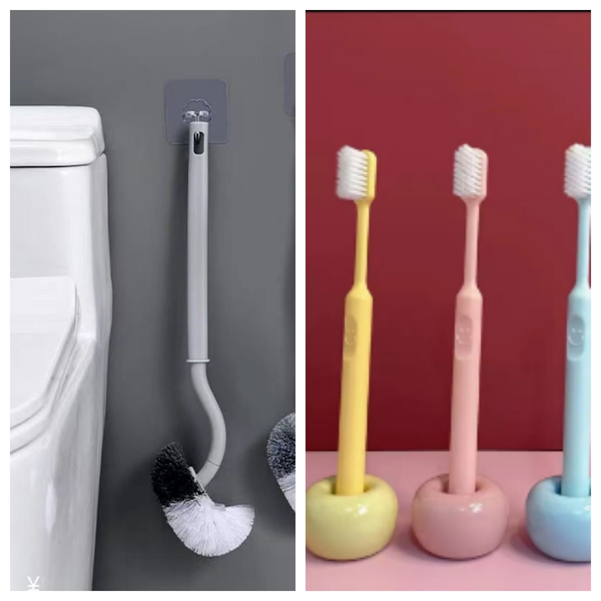 Toilet Brush with No Dead Angle [Gray 1 Piece] + Gap Brush